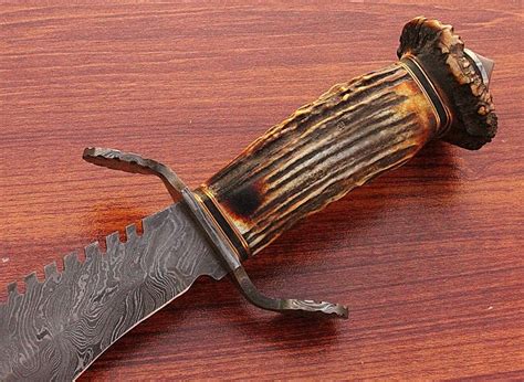Handmade Damascus Steel Bowie Knife With Stag Horn Handle Bw 17 5