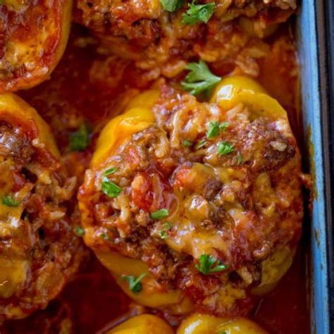 mexican stuffed peppers made with ground beef rice salsa and cheese perfect for meal prepping