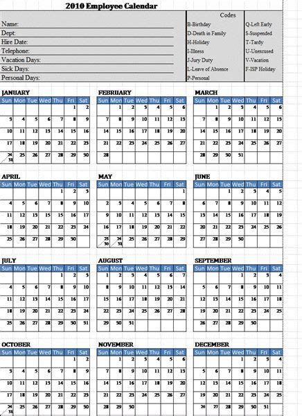 employee attendance calendar template calendar