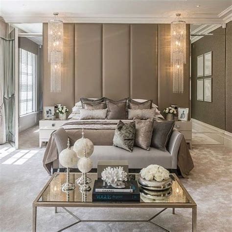 Modern adult relaxing bedroom design. Brown, tan, beige, rose gold | Luxurious bedrooms ...