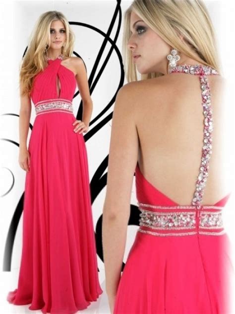 Rhinestone A Line Halter Sleeveless Floor Length Chiffon Prom Dress On