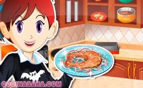 Aprende la preparación de la comida, el recoger pedidos en restaurantes, cocinar comidas diferentes como pasteles, pizzas, hamburguesas. Juegos de cocinar trufas de calabaza con Sara gratis