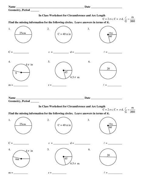 Arc Length And Sector Area Worksheet With Answers