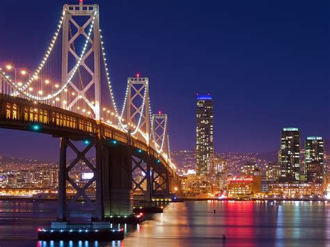 배경 화면 샌프란 시스코 다리 조명 강 밤 미국 2560x1600 Hd 그림 이미지