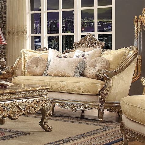 Luxury Chenille Gold Champagne Sofa Set 2pcs Traditional Homey Design