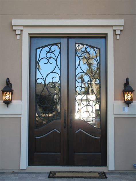 French Country Double Entry Doors Give Charming Completions To The