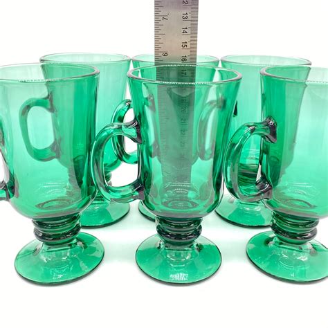 Vintage Libby Libbey Emerald Green Glass Footed Mugs Etsy