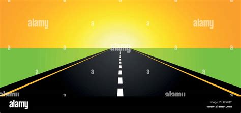 Asphalt Road Yellow Sunrise Vector Illustration Eps10 Stock Vector