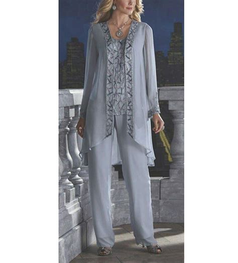 women s chiffon pant suits plus size 3 pieces with long sleeves jacket mother of the bride dress