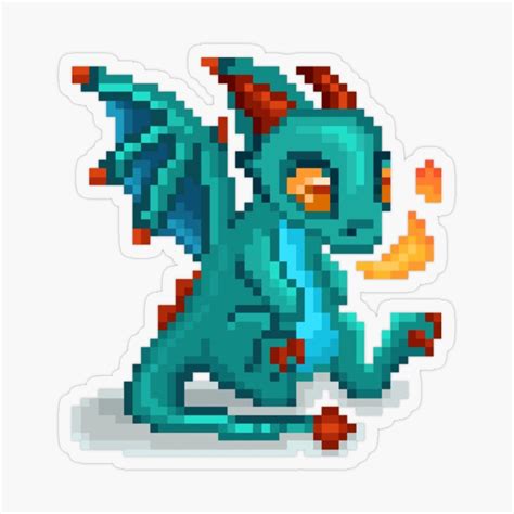 Pixelated Cute Little Dragon Sticker By Hopedetour Easy Pixel Art