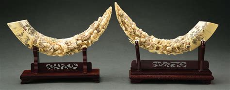 Lot Detail Pair Of Carved Ivory Tusks