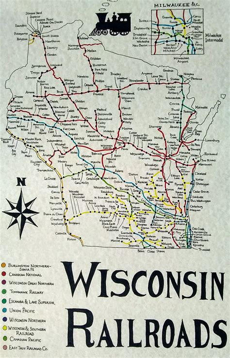 Wisconsin Railroads Map Etsy