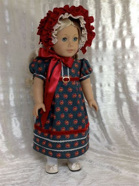 reserved red and blue regency dress and bonnet for caroline etsy doll clothes american girl