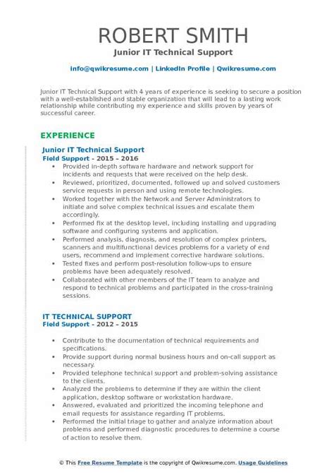 For an it consultant resume, it's important to hit on great customer service skills and vast technical knowledge as the applicant in the sample does. IT Technical Support Resume Samples | QwikResume
