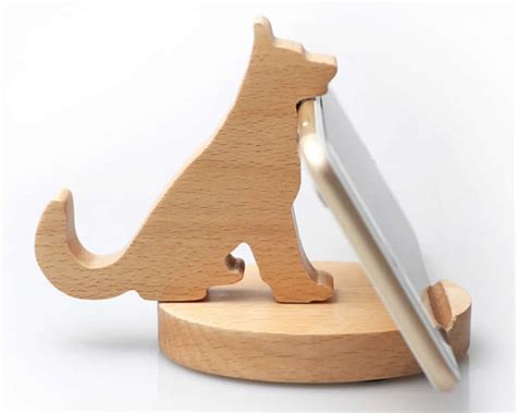 Wooden Cat And Dog Cell Phone Ipad Stand Holder Feelt