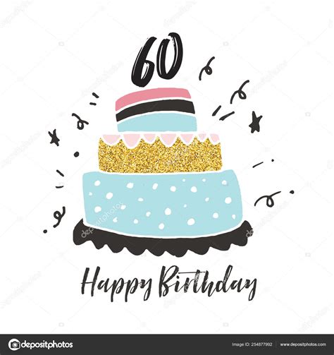 60th Birthday Hand Drawn Cake Birthday Card Stock Vector By