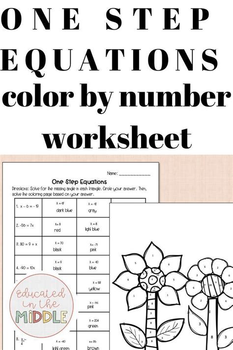 One Step Equation Worksheet: Color by Number
