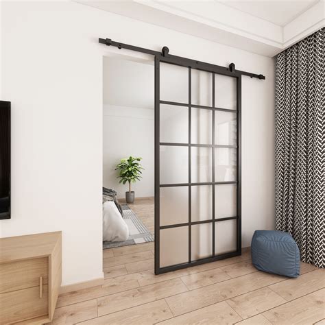 JUBEST Glass Sliding Barn Doors without Installation Hardware Kit