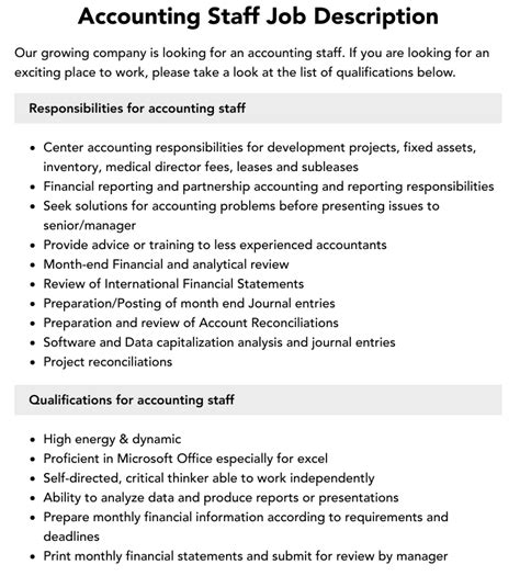 Accounting Staff Job Description Velvet Jobs