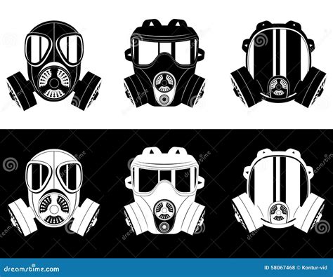 Icons Gas Mask Black And White Vector Illustration Stock Vector