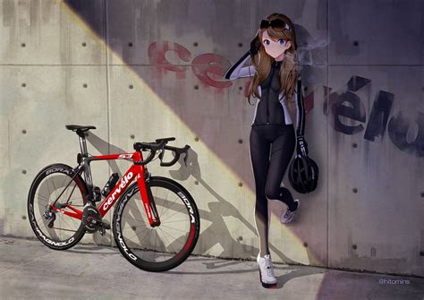 Hd Wallpaper Red And Black Road Bike Anime Anime Girls Bicycle