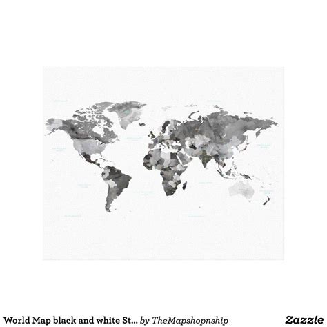 World Map Black And White Stretched Canvas Print Zazzle World Map