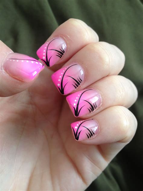 Pink Gradient With Hand Painted Nail Art Nails Painted Nail Art