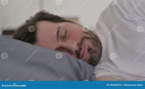 Portrait Of Young Man Sleeping In Bed Peacefully Stock Footage Video