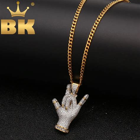The Bling King Hiphop Cz Jewelry Rock And Roll Sign Pendant And Necklace