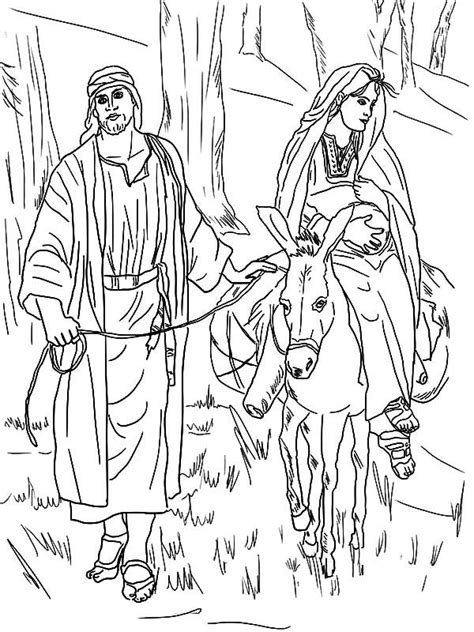 Mary Sitting On Donkey And Joseph On The Road To Bethlehem Coloring