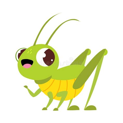 Cute Green Grasshopper Cartoon Vector Illustration On White Background