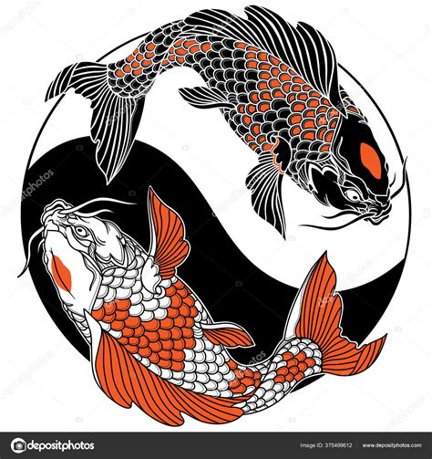 Two Koi Carp Fishes Circle Yin Yang Symbol Tattoo Black Stock
