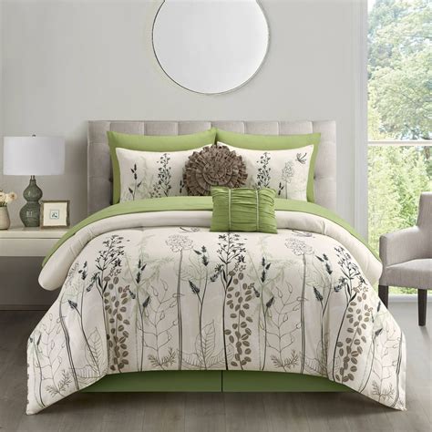 Lanco Olive 10 Piece Comforter Set Greenwhite Bed Size California