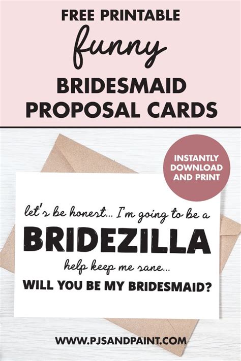 Funny Bridesmaid Proposal Cards Free Printable Bridezilla Funny Bridesmaid Proposal Cards