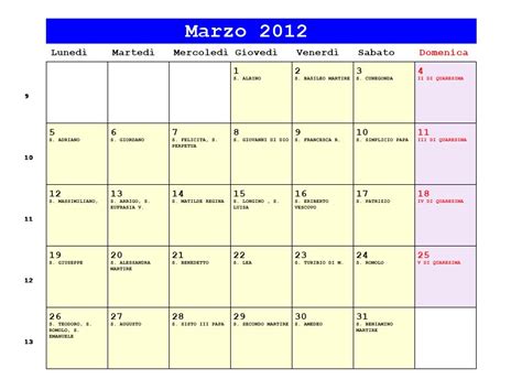 Calendario Marzo 2012 Da Stampare Quaresima Equinozio Di Primavera