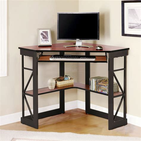 Vecelo Corner Desk With Keyboard Tray And Storage Shelves Corner