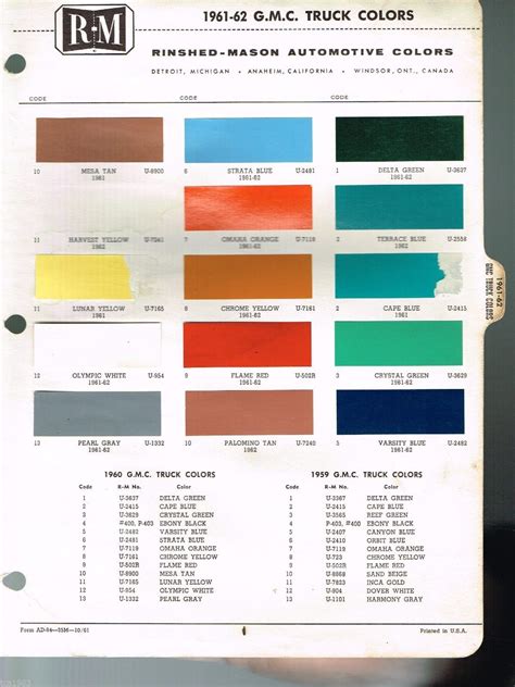 Diamont Paint Color Chart