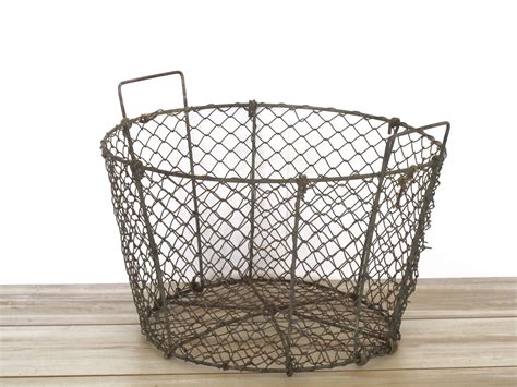 Very Large French Industrial Oyster Basket Patina Wire