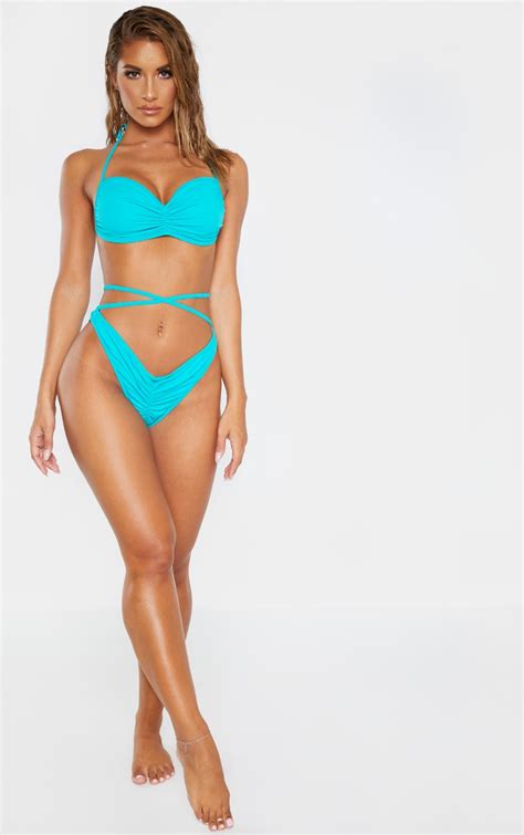 Turquoise Ruched Bikini Bottom Swimwear Prettylittlething