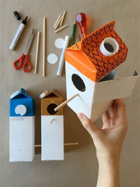 Make Your Own Milk Carton Birdhouse Village Bricolage Nichoir Craft