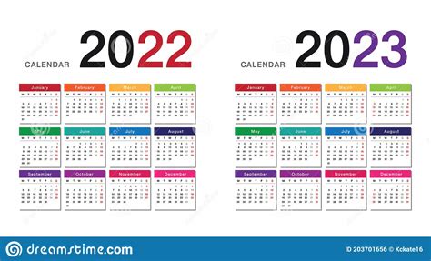 Colorful Year 2022 And Year 2023 Calendar Horizontal Vector Design