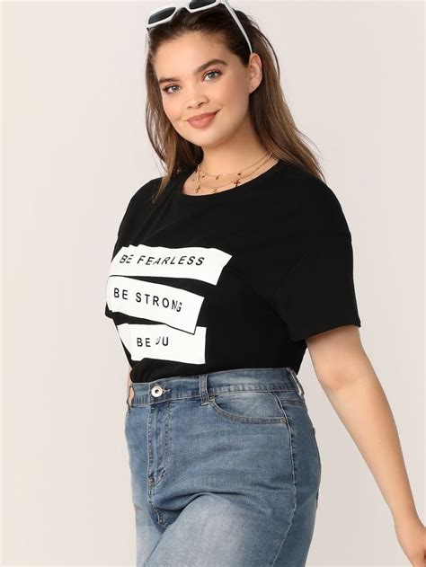 Maybe you would like to learn more about one of these? Plus Round Neck Slogan Print Tee | SHEIN | Plus size t ...
