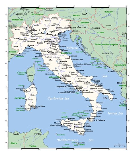Детальная карта Италии с крупными городами Италия Европа Maps of