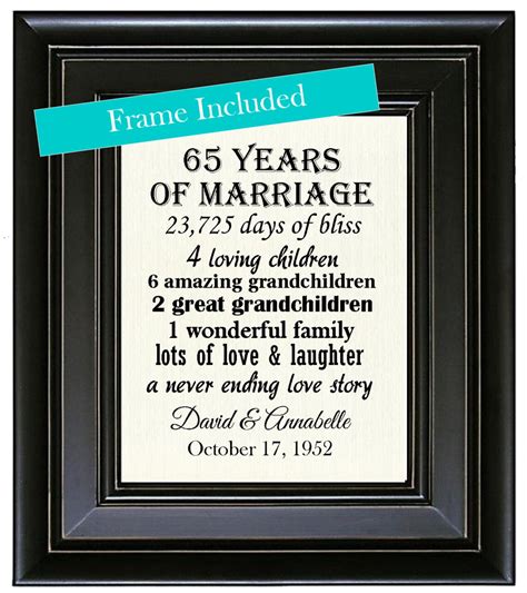 Framed Personalized 65th Anniversary T For Parents65 Etsy