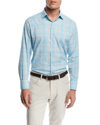 Peter Millar Wallace Performance Plaid Button Down Shirt In Grotto Blue