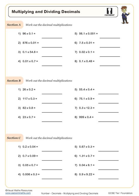Multiplying And Dividing Decimals Worksheet Cazoom Maths Worksheets