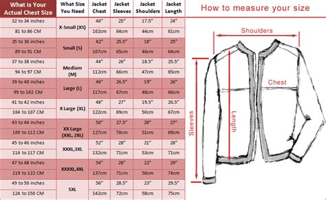 Jacket Measurement Guide With Size Chart Jackets Size Chart Dress