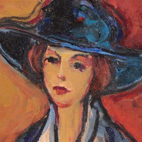 Portrait Oil Painting Lady In Blue Late 20th Century Ebth