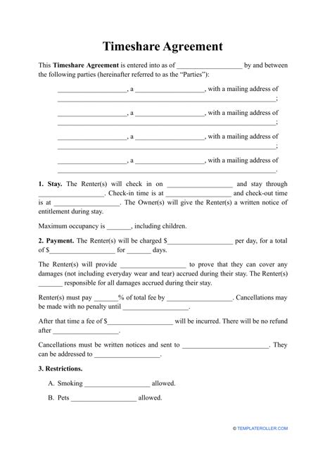 Timeshare Agreement Template Fill Out Sign Online And Download Pdf