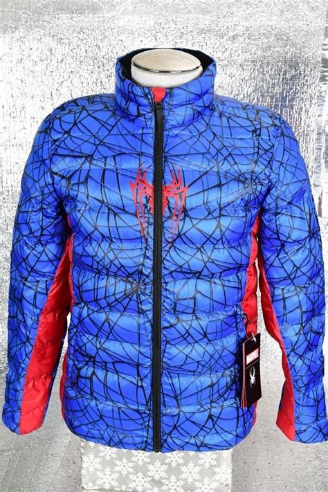 New Boys Spyder Marvel Prymo Synthetic Down Jacket Spiderman Kids Sz